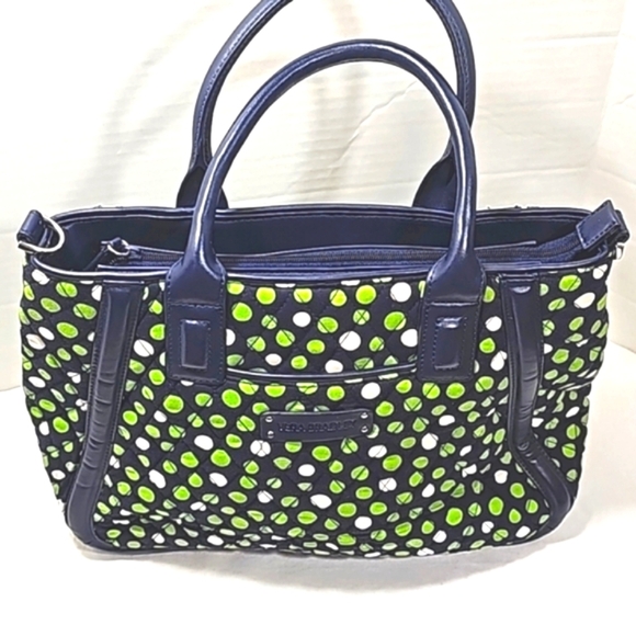 Vera Bradley Large shoulder hand bag Fabric leather navy green white Travel - Picture 1 of 11